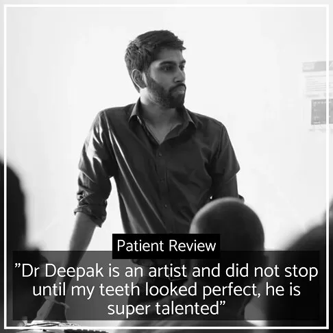 Patient praising Dr. Deepak for artistic dental work at Emergency Dentist Paddington, achieving perfect results